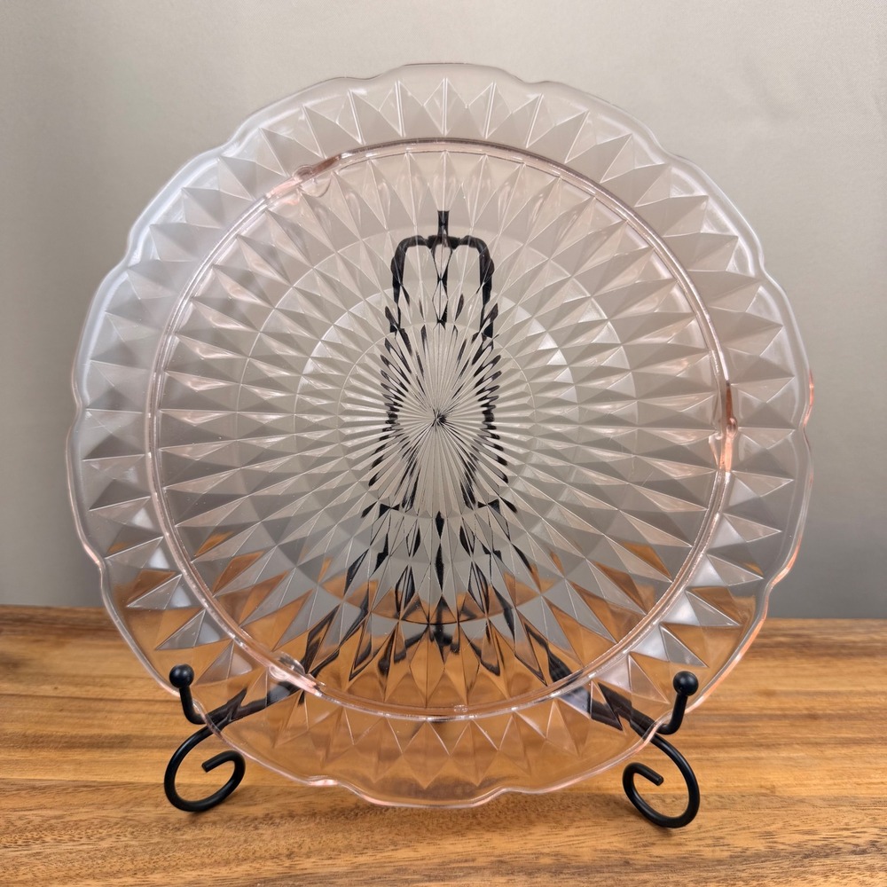 Jeanette Glass Windsor Pink Depression Glass Platter 11.75 Scalloped Cake Plate